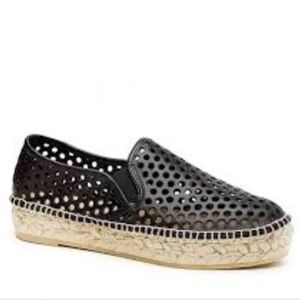 Loeffler Randall Rowan Black Leather Platform Espadrille Loafer Sneaker 40 9-9.5